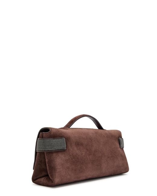 Brunello Cucinelli Brown Suede Top Handle Bag