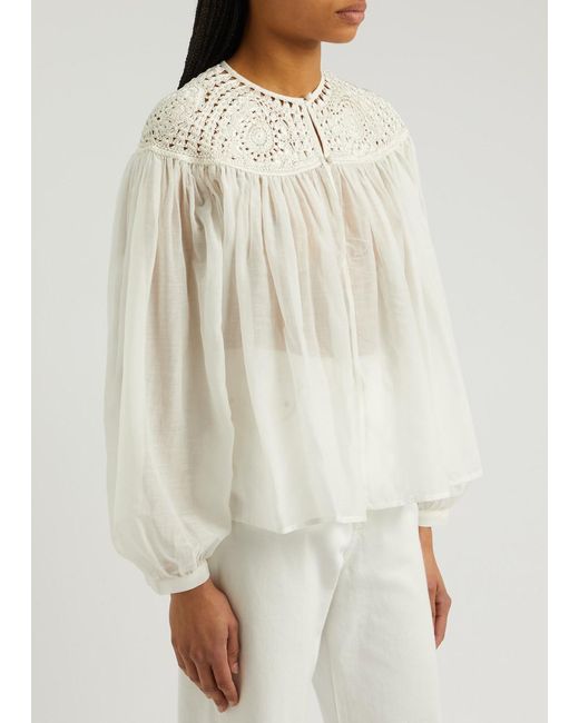 Forte Forte White Crochet And Cotton-Blend Voile Blouse