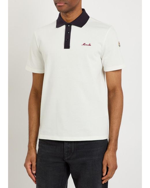 Moncler White Logo-Embroidered Piqué Cotton Polo Shirt for men