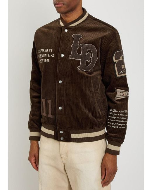 Les Deux Black Quilted Appliquéd Corduroy Varsity Jacket for men