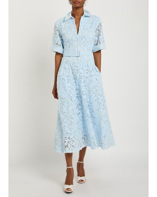 Jonathan Simkhai Blue Deanna Floral-Appliquéd Lace Midi Shirt Dress