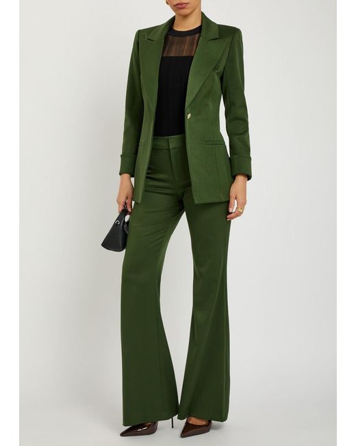 Alice + Olivia Green Andrew Flared-Leg Woven Trousers
