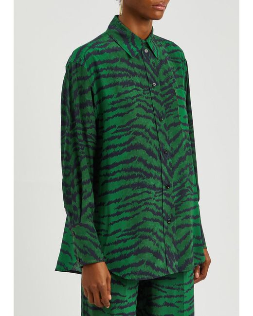 Victoria Beckham Green Tiger-print Silk Shirt