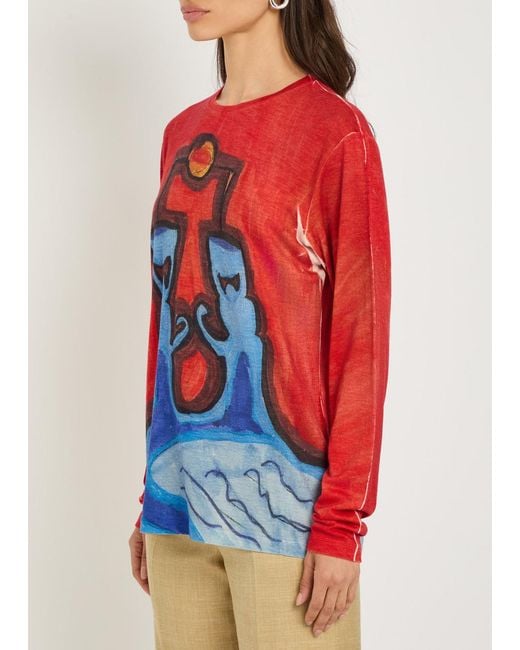 Gabriela Hearst Red Isaro Printed Cashmere T-Shirt