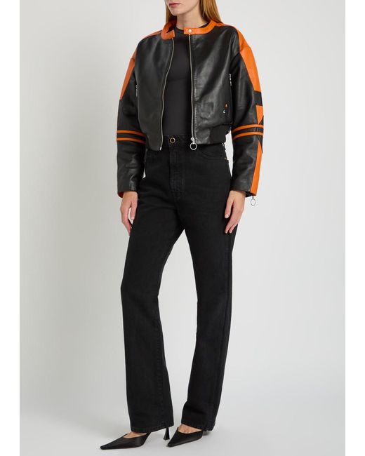 AN-Y1 Black Biker Padded Colour-Blocked Leather Jacket