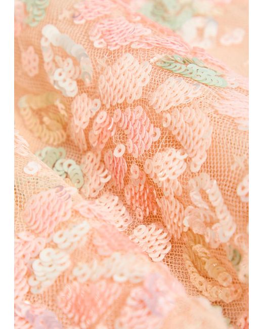 Needle & Thread Natural Sequin Bouquet Embellished Cape-Effect Tulle Gown