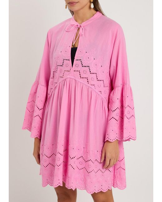 Melissa Odabash Pink Sebenna Broderie-Anglaise Kaftan Dress