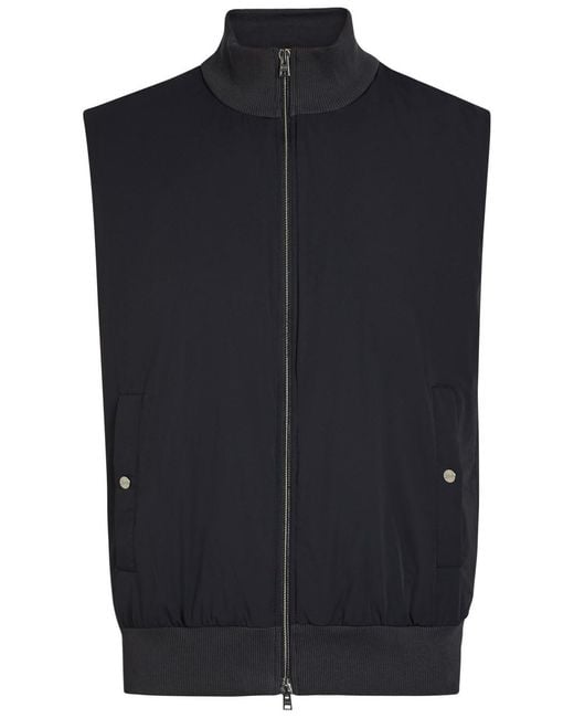 Herno Blue Padded Stretch-Shell And Cotton-Knit Gilet for men