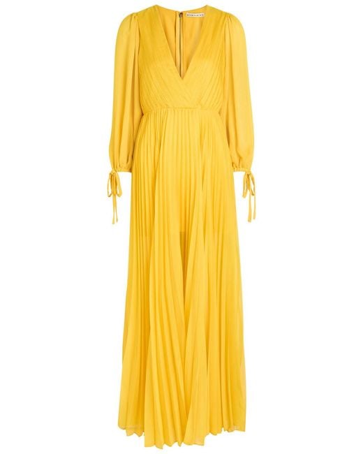 Alice + Olivia Yellow Nya Pleated Chiffon Maxi Dress