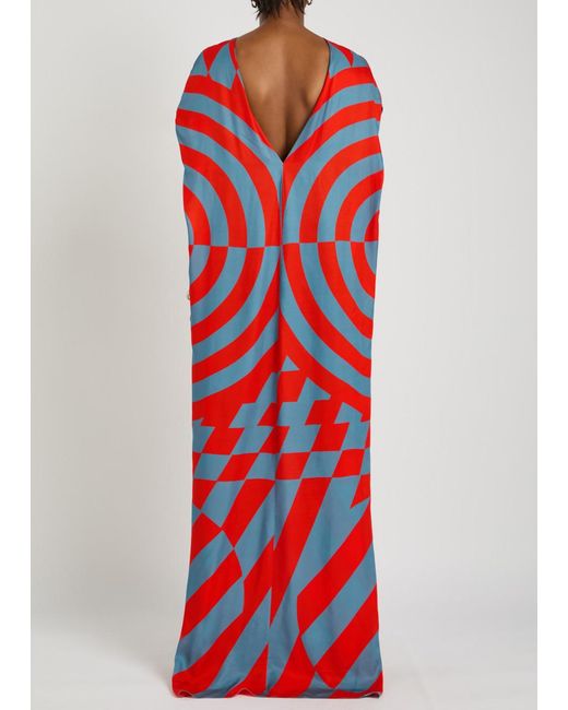 Dries Van Noten Red Diria Printed Silk Maxi Dress