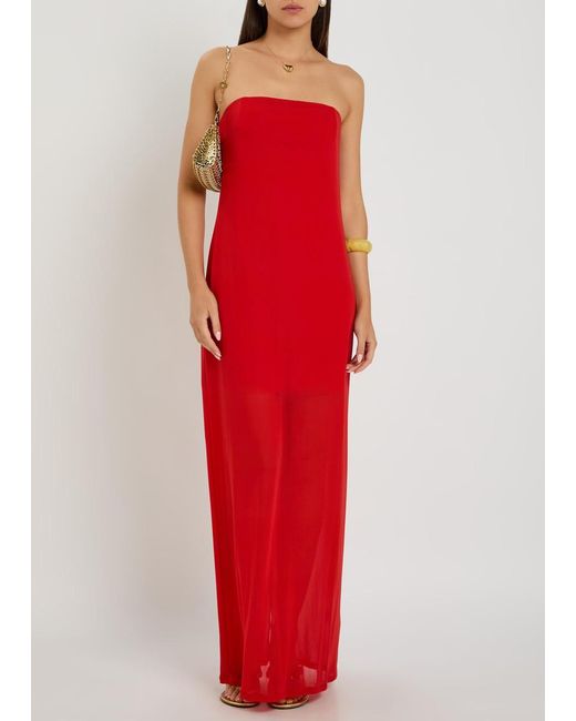 Staud Red Liliana Strapless Stretch-Mesh Maxi Dress