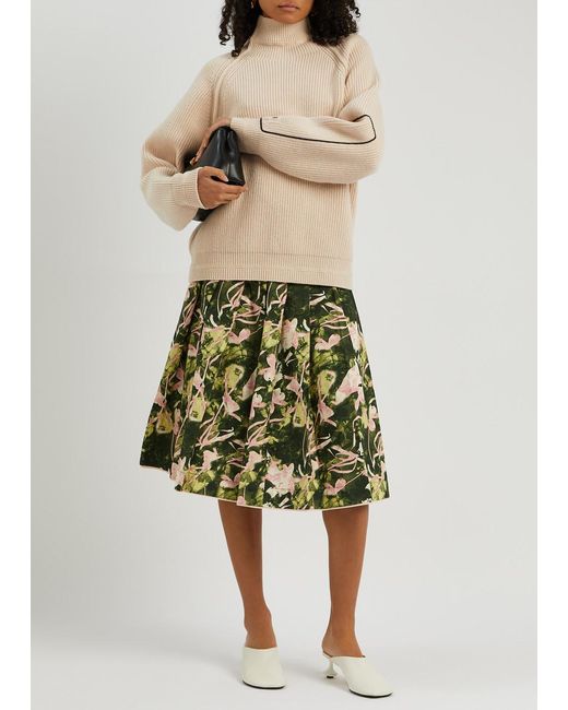 3.1 Phillip Lim Green Floating Iris Printed Cotton Midi Skirt