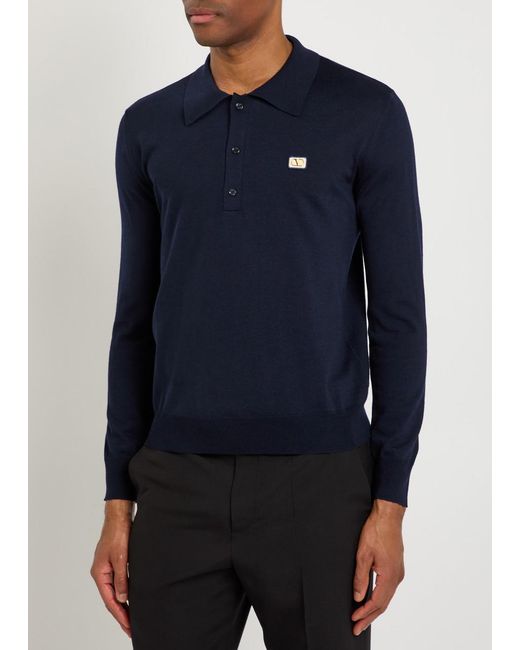 Valentino Garavani Blue Wool Polo Shirt for men