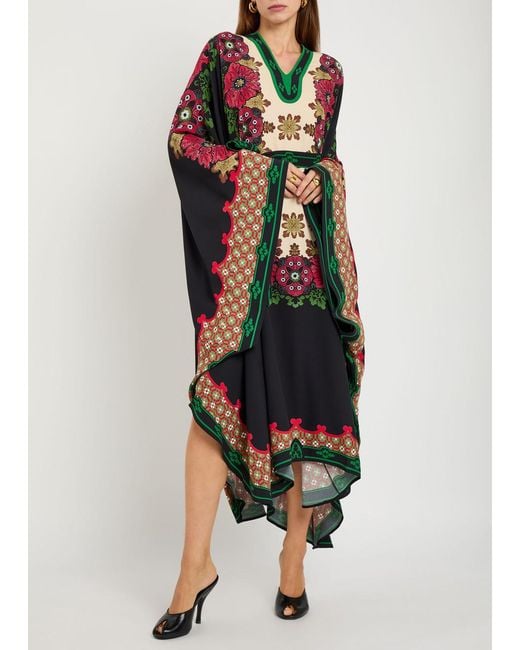 LaDoubleJ Multicolor Karis Floral-Print Crepe Midi Kaftan Dress