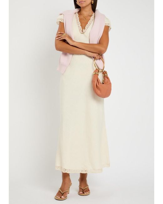 Rixo White Clarice Lace-Embellished Linen-Blend Maxi Dress
