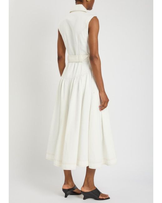 Aje. White Lilianna Belted Denim Midi Shirt Dress