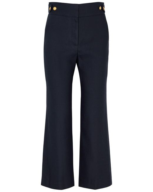 Veronica Beard Blue Aubrie Cropped Linen-blend Trousers