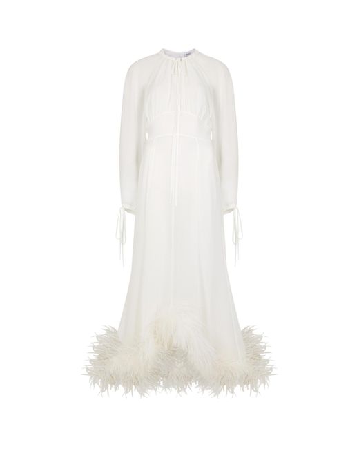16Arlington White Davies Feather-Trimmed Maxi Dress