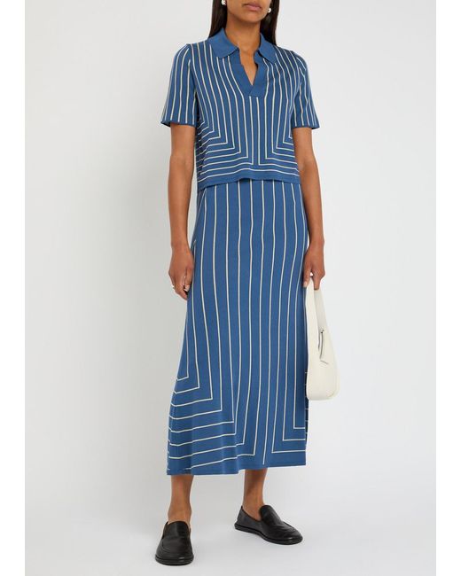 Joseph Blue Striped-Jacquard Stretch-Knit Top