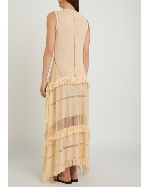 Caravana Natural Ladder Effect Fine-Knit Linen-Blend Maxi Dress