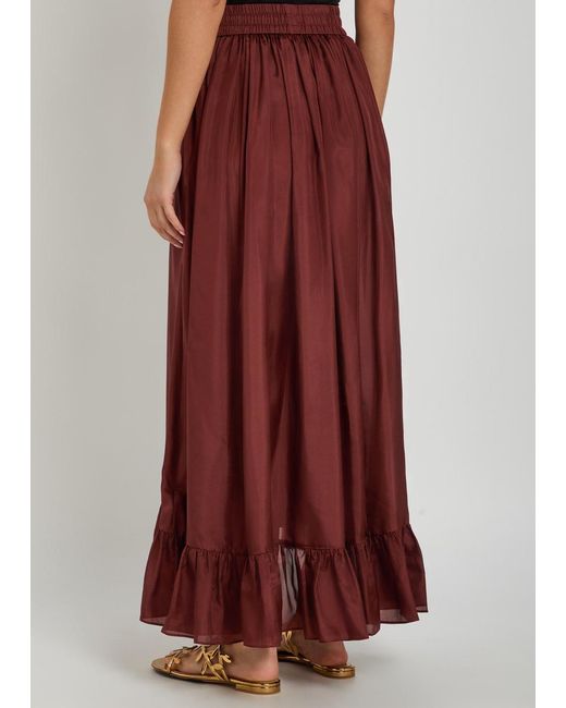 Zimmermann Red Aster Silk Maxi Skirt