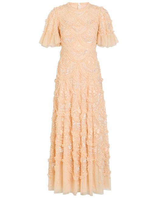 Needle & Thread Natural Carmen Ruffled Tulle Gown