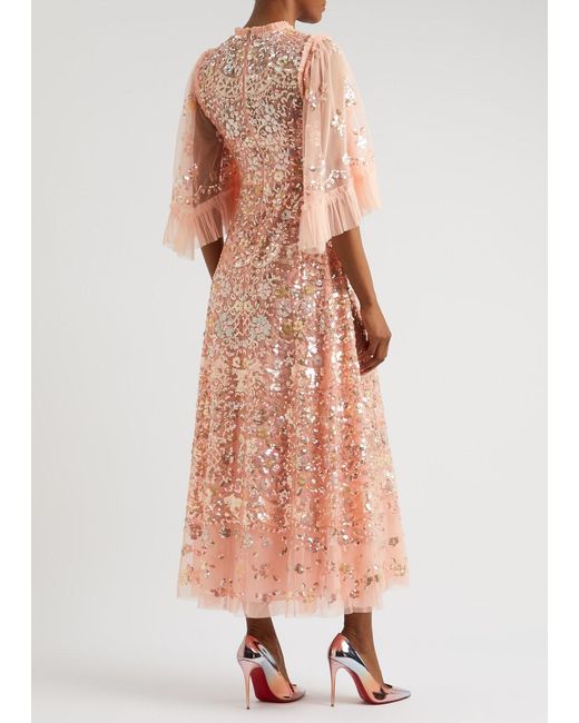 Needle & Thread Pink Garden Delight Embellished Tulle Maxi Dress