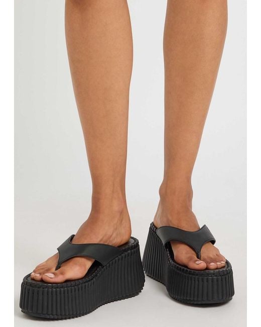 Chloé Black Nama 80 Thong Leather Wedge Sandals