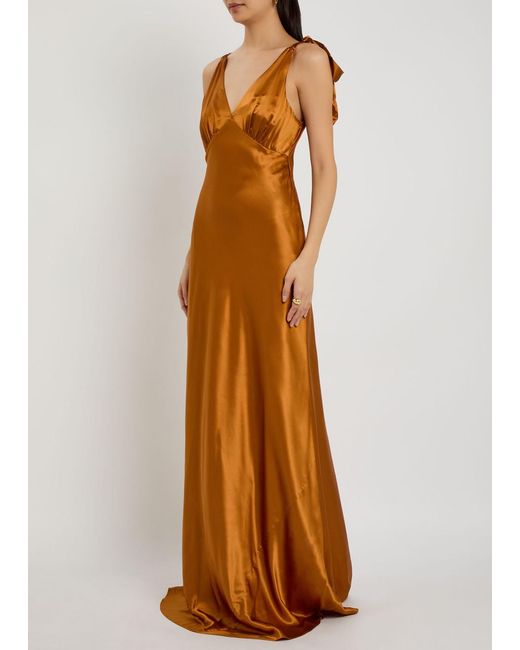 Reformation Brown Pernille Silk Gown