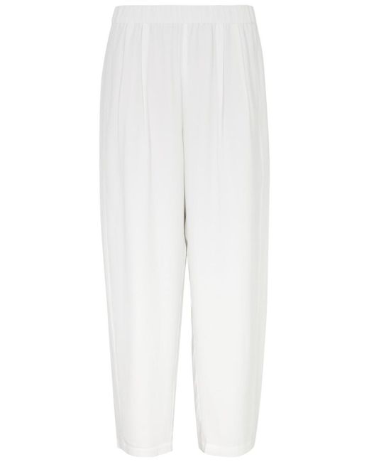 Eileen Fisher White Tapered Silk-Georgette Trousers