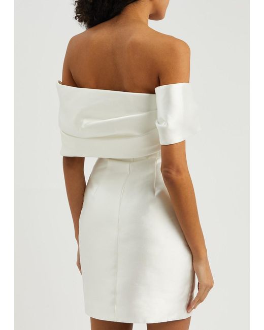 Solace London White Edda Off-the-shoulder Satin Mini Dress