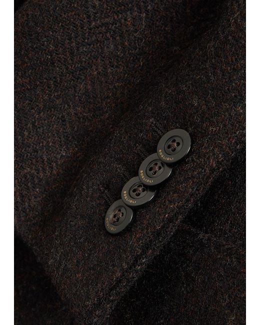Boglioli Black Herringbone Double-Breasted Wool Blazer for men