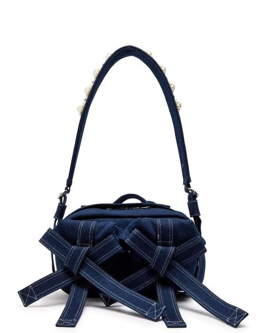 Simone Rocha Blue Bow Embellished Denim Cross-Body Bag