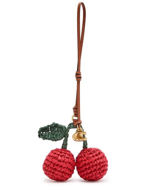 COACH Red Cherries Leather And Straw Bag Charm