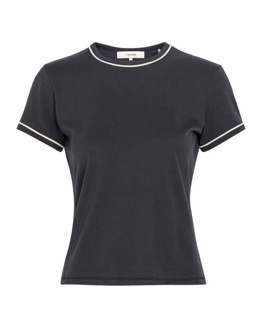 FRAME Black The Ringer Pipe-Trim Cotton T-Shirt