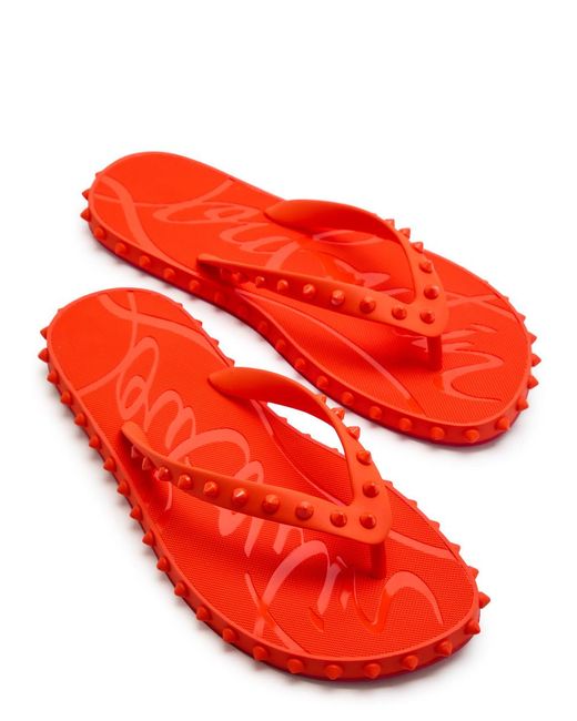 Christian Louboutin Red Super Loubi Stud-Embellished Rubber Flip Flops