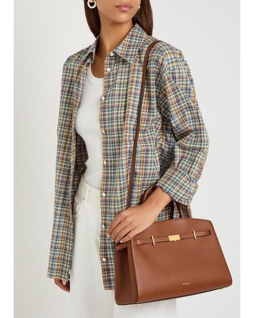 DeMellier London Brown The Hudson Midi Grained Leather Top Handle Bag