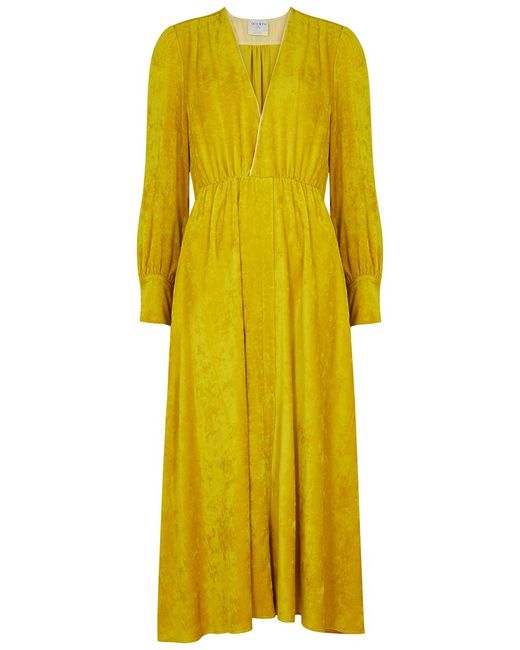 Forte Forte Yellow Plunge Velvet Midi Dress
