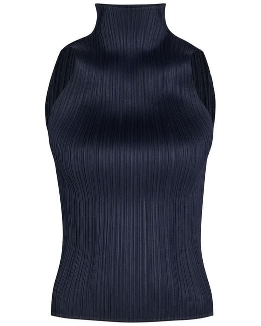Pleats Please Issey Miyake Blue Pleated Woven Top