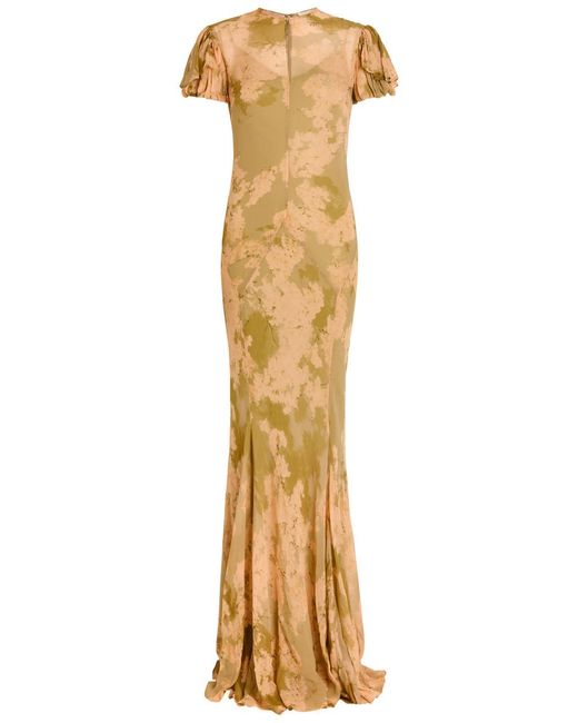 De La Vali Metallic Sumatra Floral Print Chiffon Maxi Dress