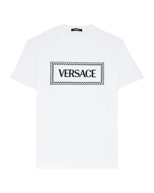 Versace White Logo-Embroidered Cotton T-Shirt for men