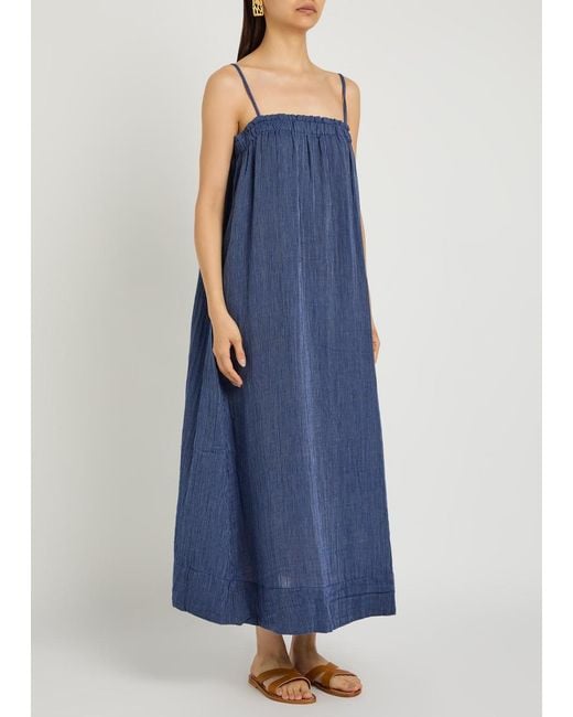 Eileen Fisher Blue Striped Cotton Midi Dress