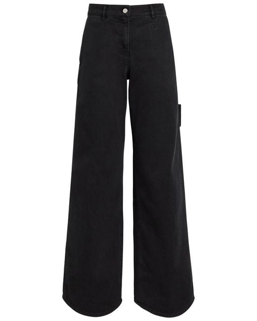 Courreges Black Hammer Logo-Embroidered Wide-Leg Jeans