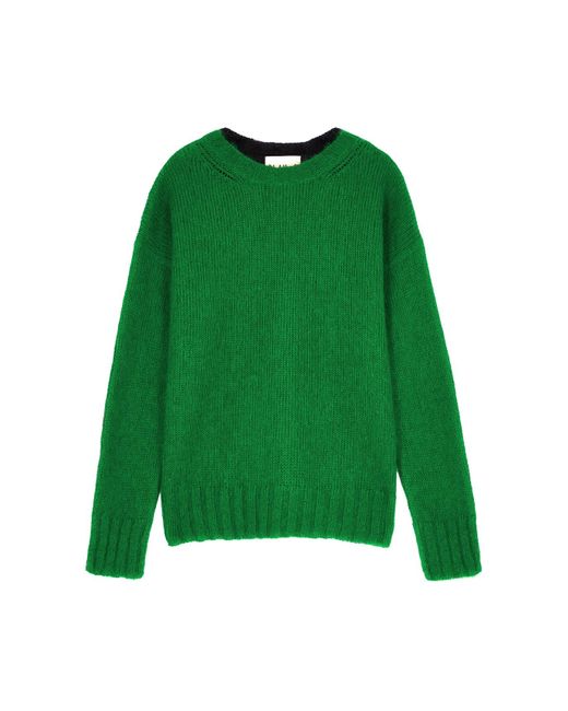 Plan C Green Two-Tone Brushed Mohair-Blend Jumper