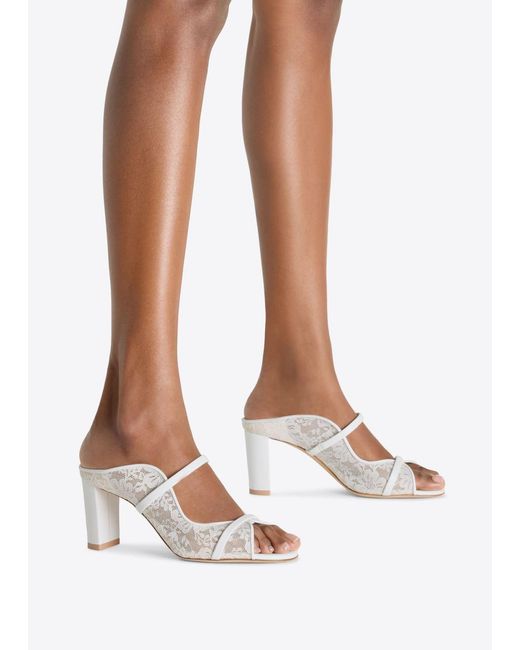 Malone Souliers White Lace Norah Heeled Sandals 70
