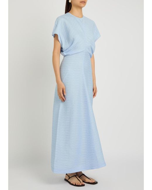 Totême Blue Plissé Woven Midi Dress