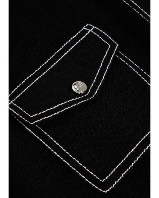 Tory Burch Black Topstitch Wool Cardigan