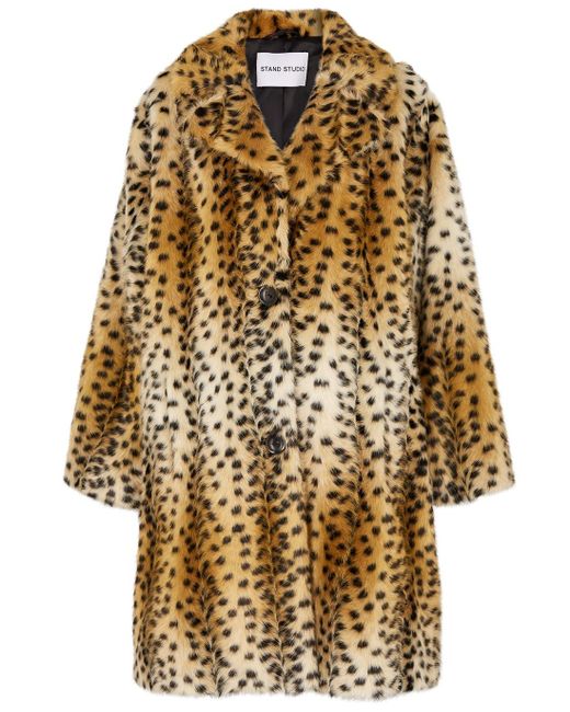 Stand Studio Minna Leopard-print Faux Fur Coat in Brown - Lyst