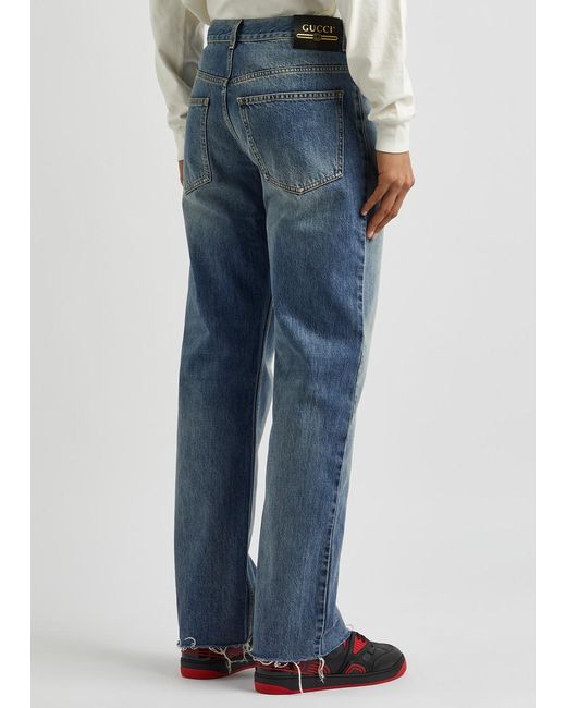 Gucci Blue Distressed Straight-leg Jeans for men