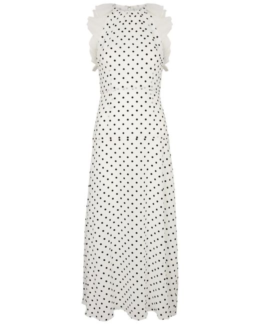 Alessandra Rich White Polka-Dot Silk Georgette Midi Dress